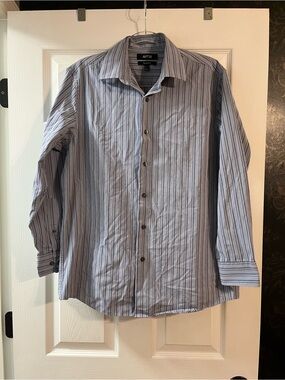 Apt. 9 Blue and Navy Vertical Stripe Dress Shirt